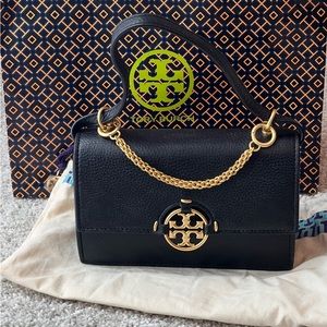 Tory Burch Mini Miller Crossbody Handbag in Black Leather